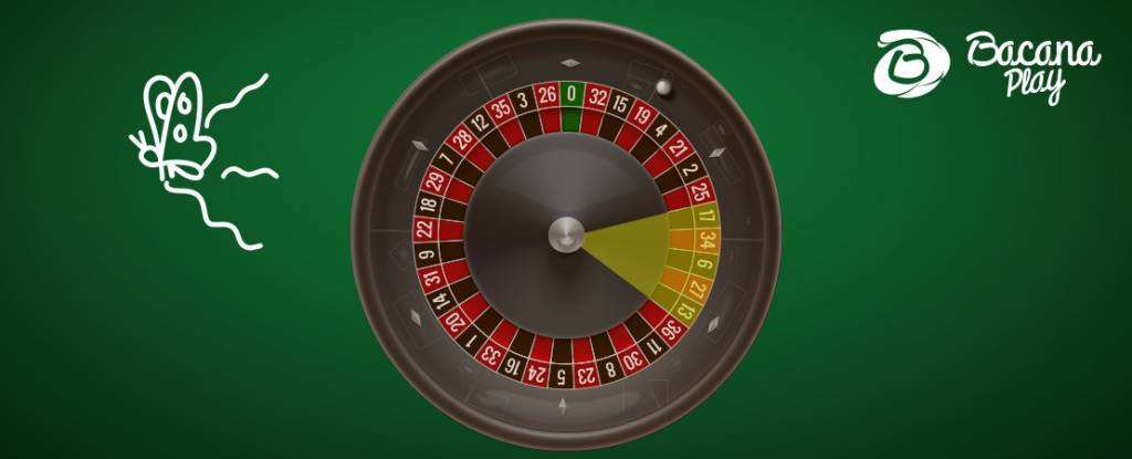 EUROPEAN ROULETTE WHEEL AND HIGHLIGHT SECTION WITH NUMBERS 17, 34, 6, 27, 13