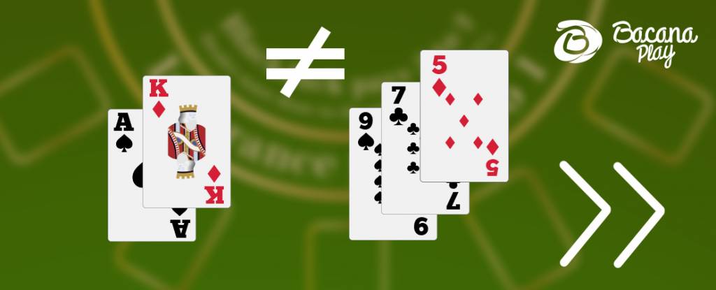  2 BLACKJACK HANDS (A-K and 9+7+5) AND A SIGN OF DIFFERENT BETWEEN THEM
