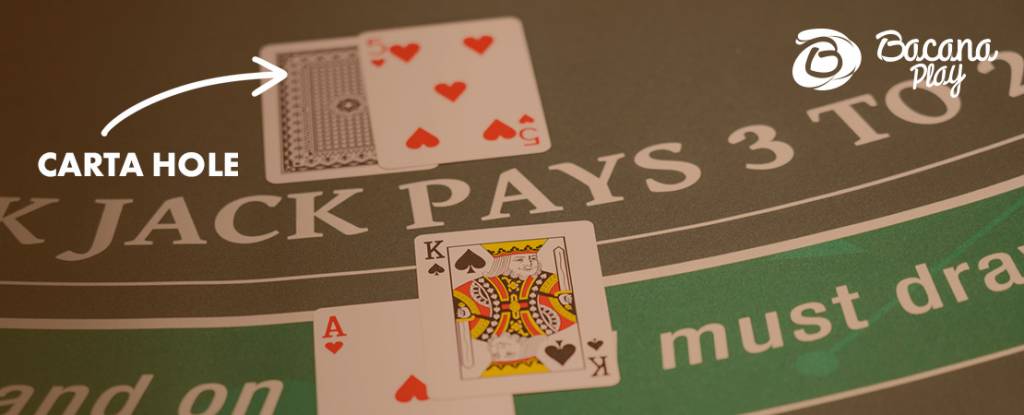 BLACKJACK TABLE AND THE DELAER HAND WITH HOLE CARD