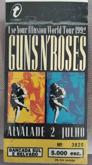 Bilhete de Concerto Guns n' Roses - Lisboa 1992